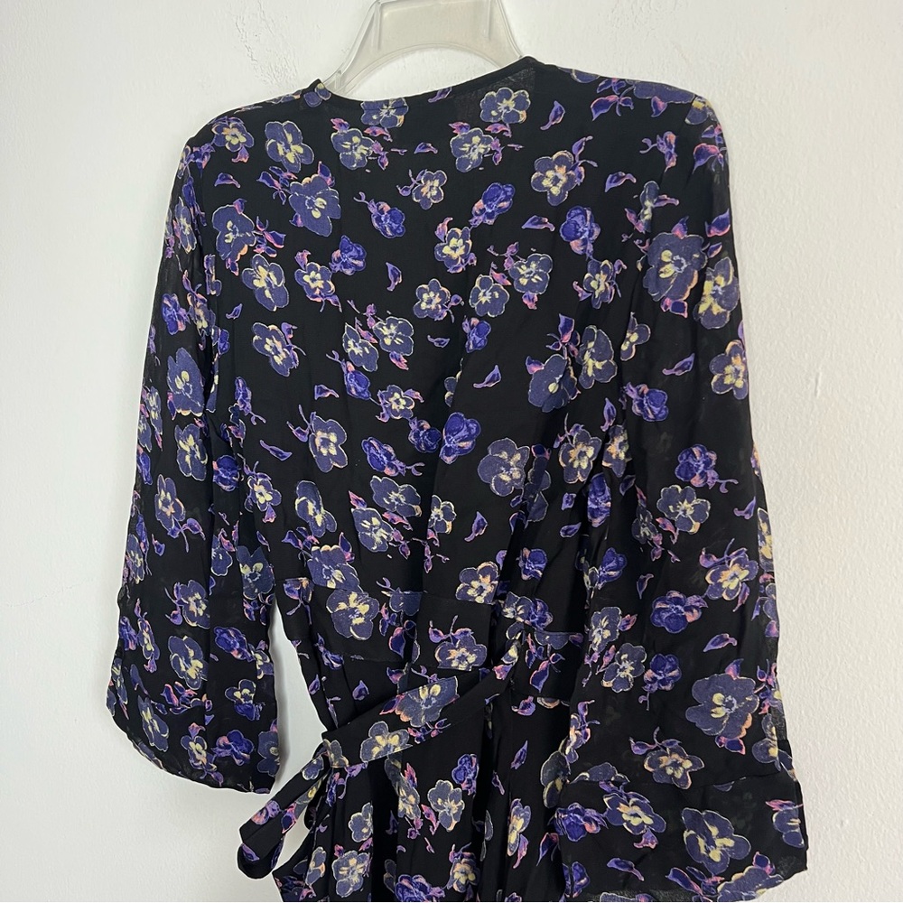NWT Ganni Floral Print Georgette Wrap Puff Dress - Picture 7 of 13